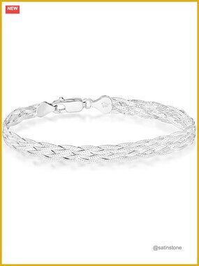 Italian 925 Sterling Silver Tri-Color Gold Plated 6-Strand Braided Herringbone